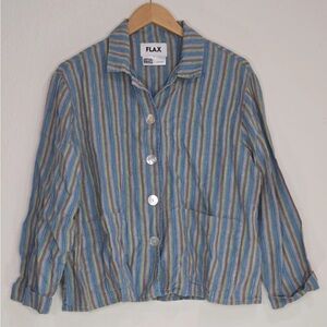 FLAX Striped Blouse Button Down Boxy Crop Lagenlook Linen Size S Womens